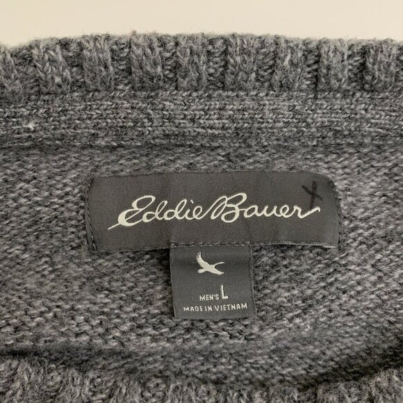 Eddie Bauer Size Large Sweater Wool Mix Fair Isle Red Blue Gray Grandpa Sweater - Picture 3 of 4